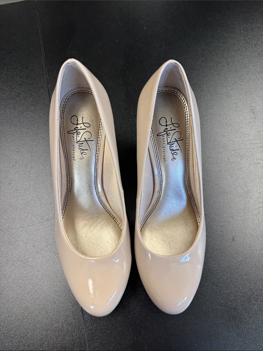 Life Stride Patent Nude Round-Toe Pumps